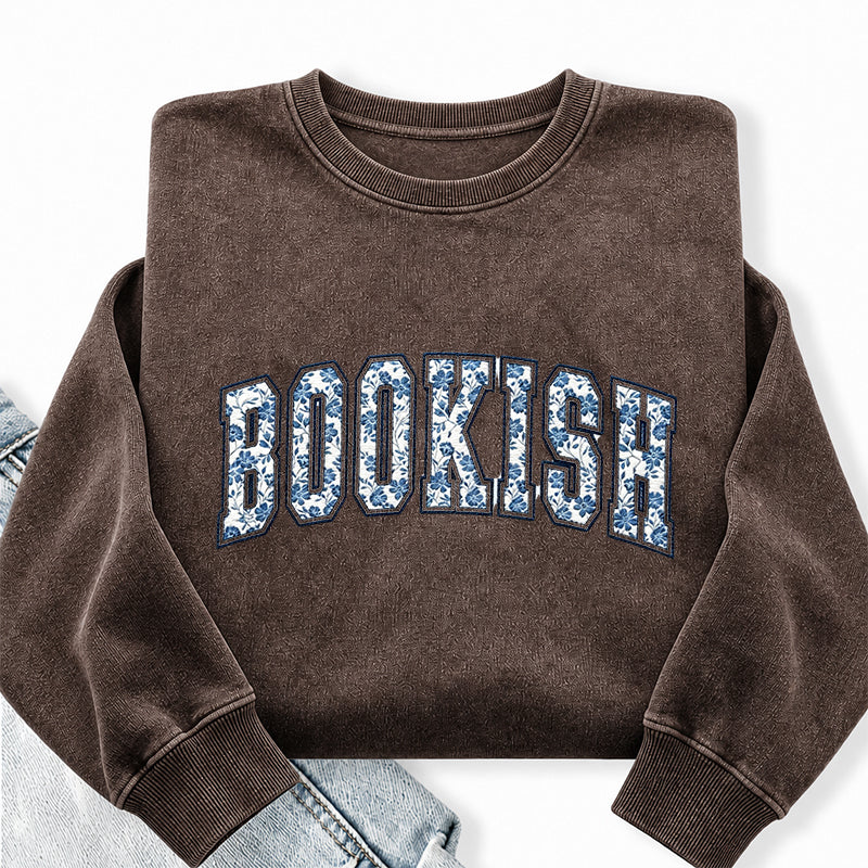 Embroidered Retro Bookish Washed Crewneck Sweatshirt