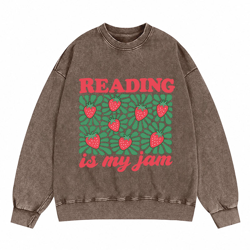 Reading Is My Jam Strawberry Washed Crewneck Sweatshirt