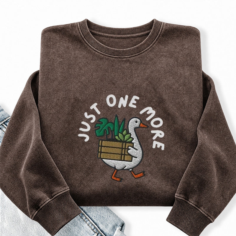 Embroidered Goose with Houseplant Washed Crewneck Sweatshirt