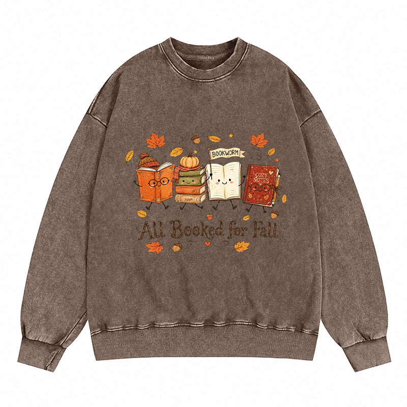 All Booked For Fall Cute Bookworm Washed Crewneck Sweatshirt
