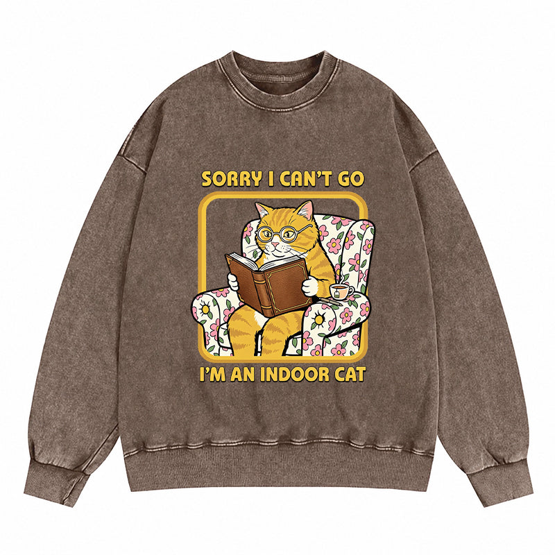 Sorry I Can't Go I'm an Indoor Cat Washed Crewneck Sweatshirt