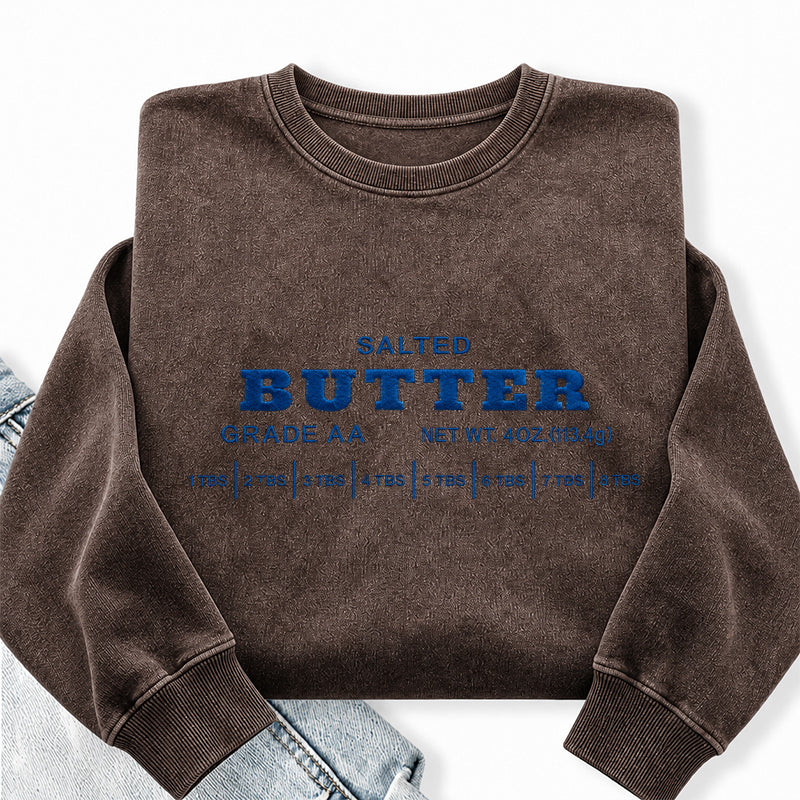 Embroidered Salted Butter Washed Crewneck Sweatshirt