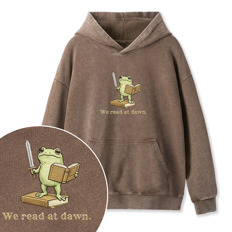 Embroidered We Read At Dawn Frog Washed Hoodie