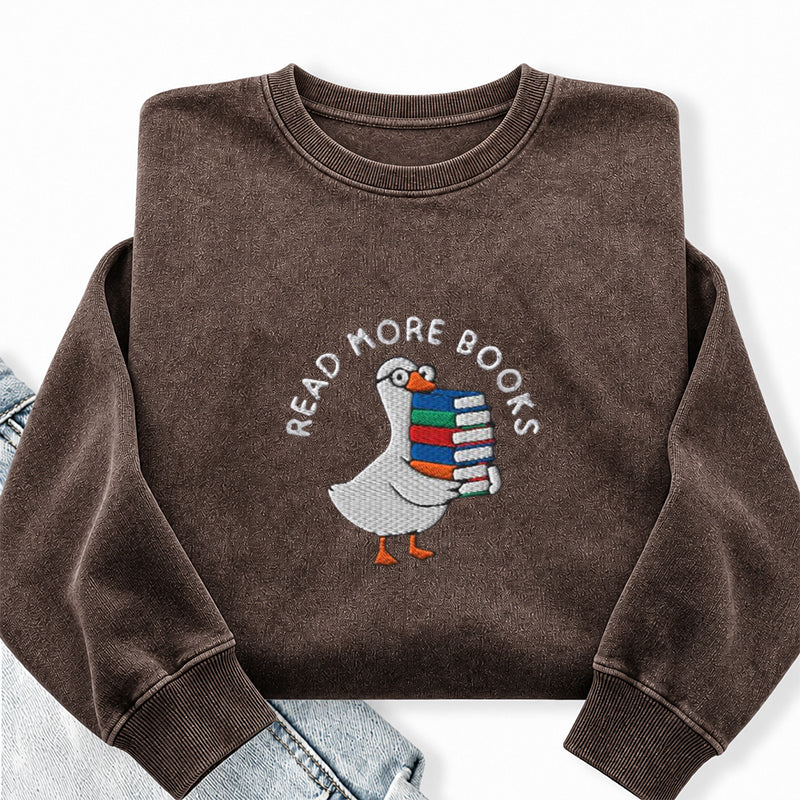 Embroidered Read More Books Goose Washed Crewneck Sweatshirt