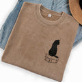 Embroidered Black Cat On Books Washed Crew Neck T-Shirt