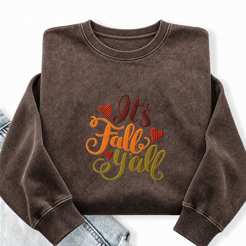 Embroidered It's Fall Yall Washed Crewneck Sweatshirt
