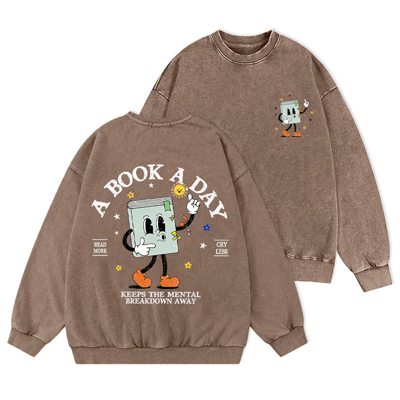 Vintage A Book A Day Book Lover Washed Crewneck Sweatshirt