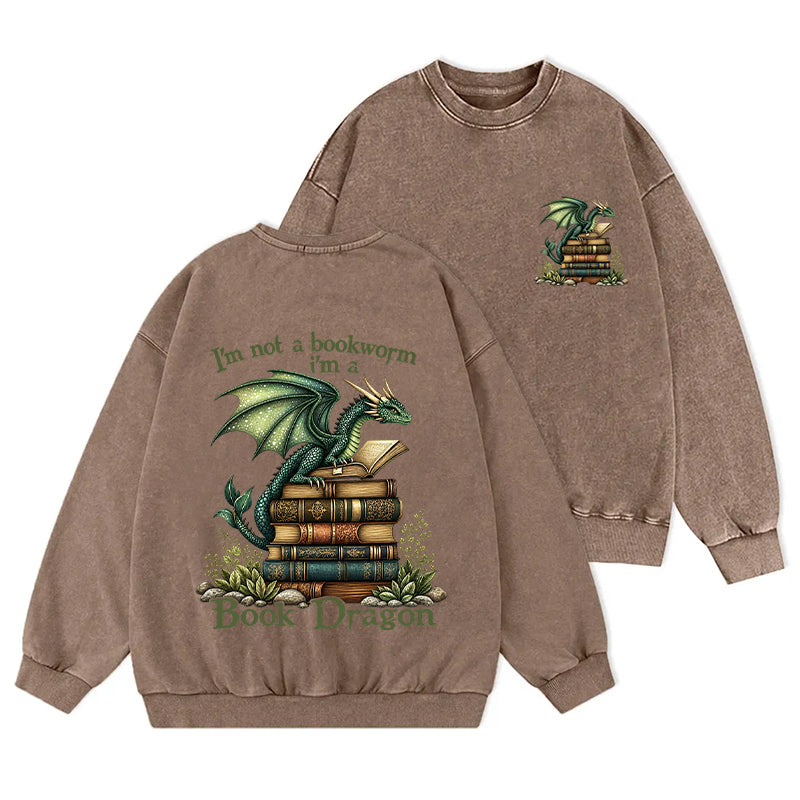 I'm Not A Book Worm I'm A Book Dragon Washed Crewneck Sweatshirt
