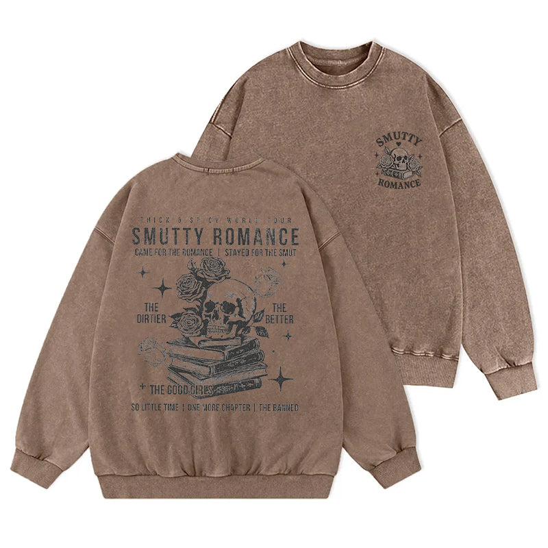 Smutty Romance Bookish Skull Washed Crewneck Sweatshirt