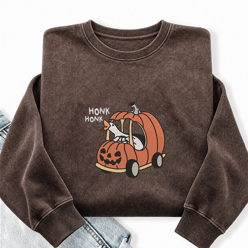 Embroidered Halloween Goose Honk Washed Crewneck Sweatshirt