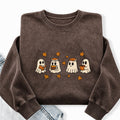 Embroidered Autumn Bookish Ghost Washed Crewneck Sweatshirt