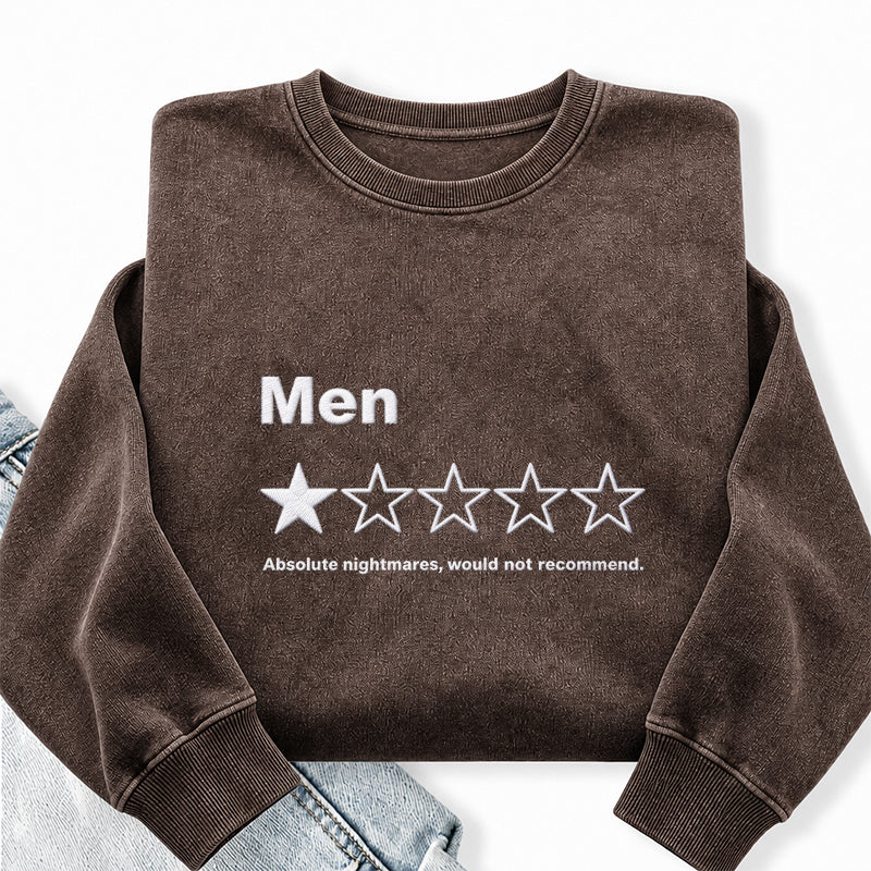 Embroidered Men One Star Review Washed Crewneck Sweatshirt