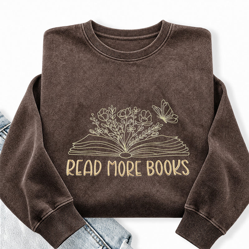 Embroidered Floral Read More Books Washed Crewneck Sweatshirt