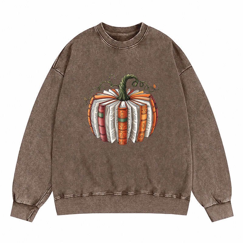 Fall Book Pumpkin Washed Crewneck Sweatshirt