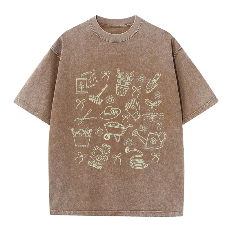 Plant Lover Gardening Washed Crew Neck T-Shirt