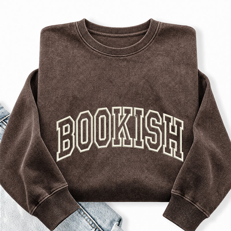 Embroidered Classic Bookish Washed Crewneck Sweatshirt