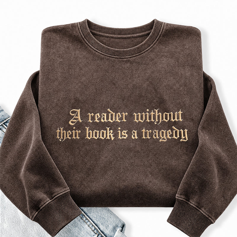 Embroidered Dragon Rider Book Lover Washed Crewneck Sweatshirt