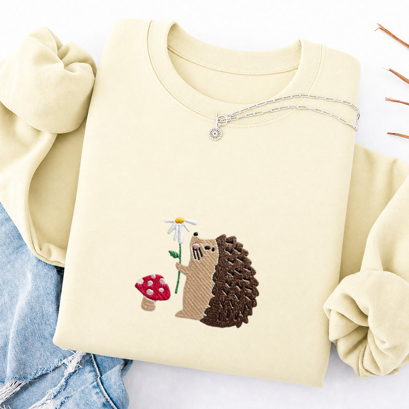 Embroidered Mushroom Hedgehog Classic Crewneck Sweatshirt