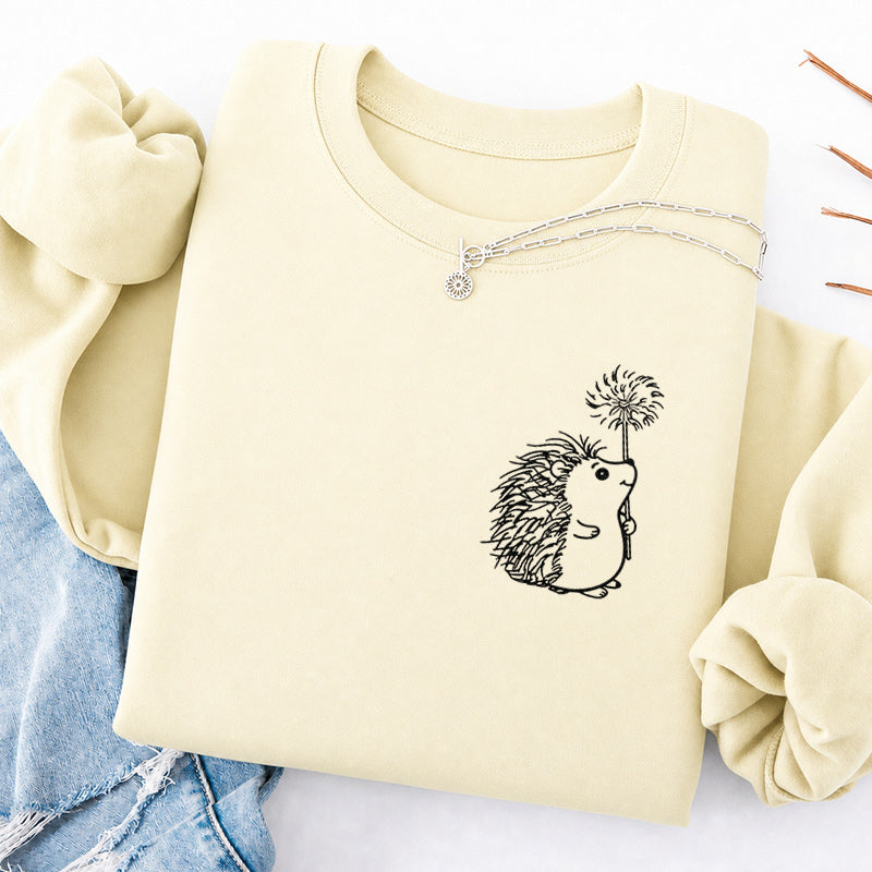 Embroidered Hedgehog Dandelion Classic Crewneck Sweatshirt