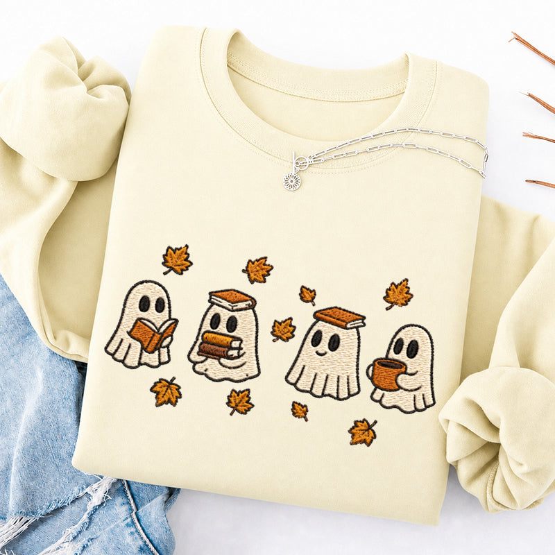 Embroidered Autumn Bookish Ghost Crewneck Sweatshirt