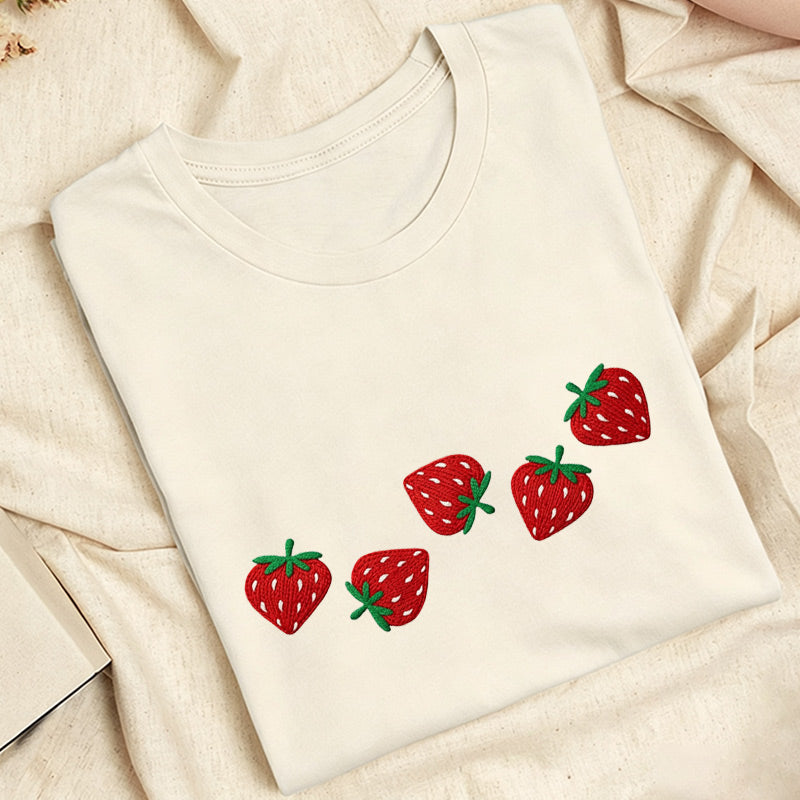 Embroidered Strawberry Classic Adult Unisex Crew Neck T-Shirt