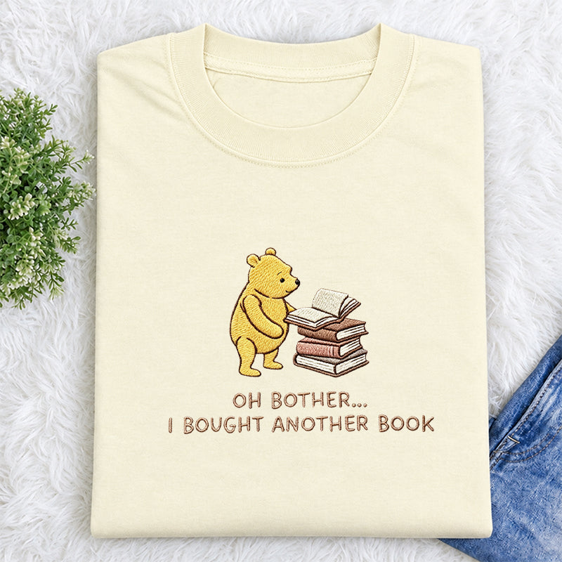 Embroidered Funny Bear Reading Books Classic Crew Neck T-Shirt