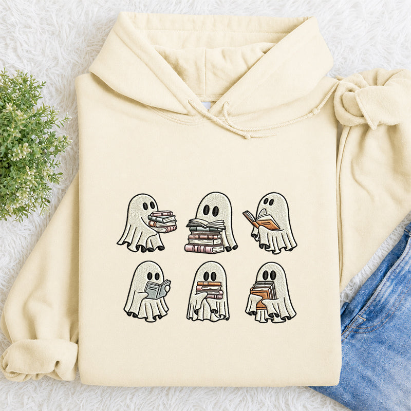 Embroidered Halloween Ghost Book Classic Adult Unisex Hoodie