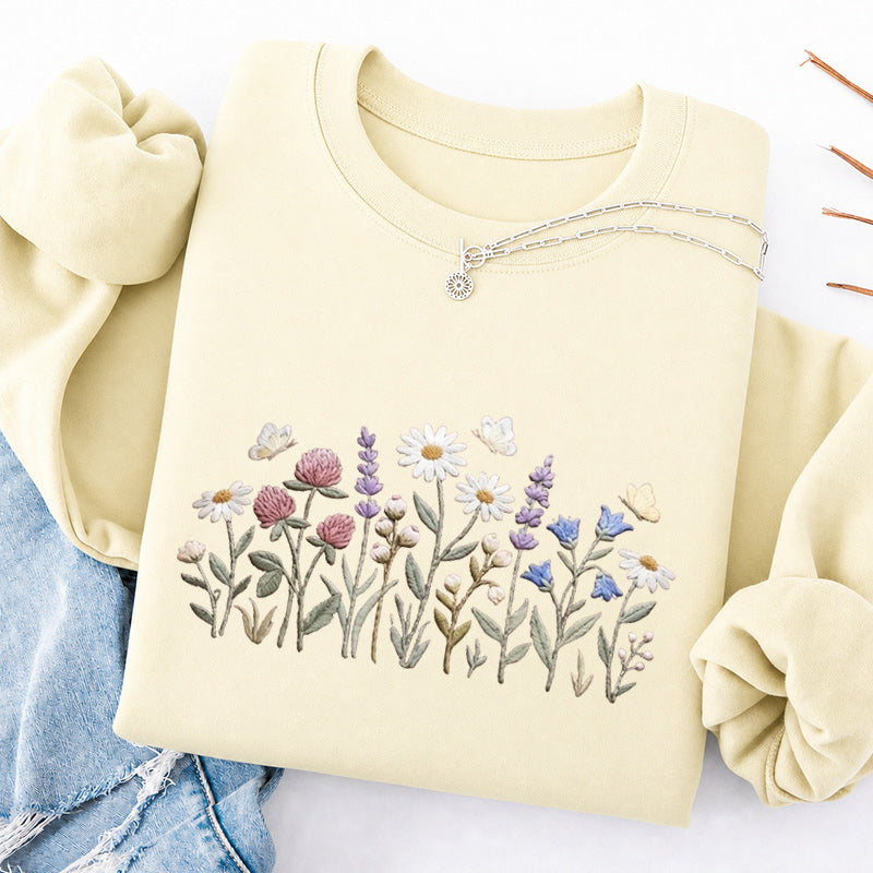 Embroidered Wildflower Classic Crewneck Sweatshirt