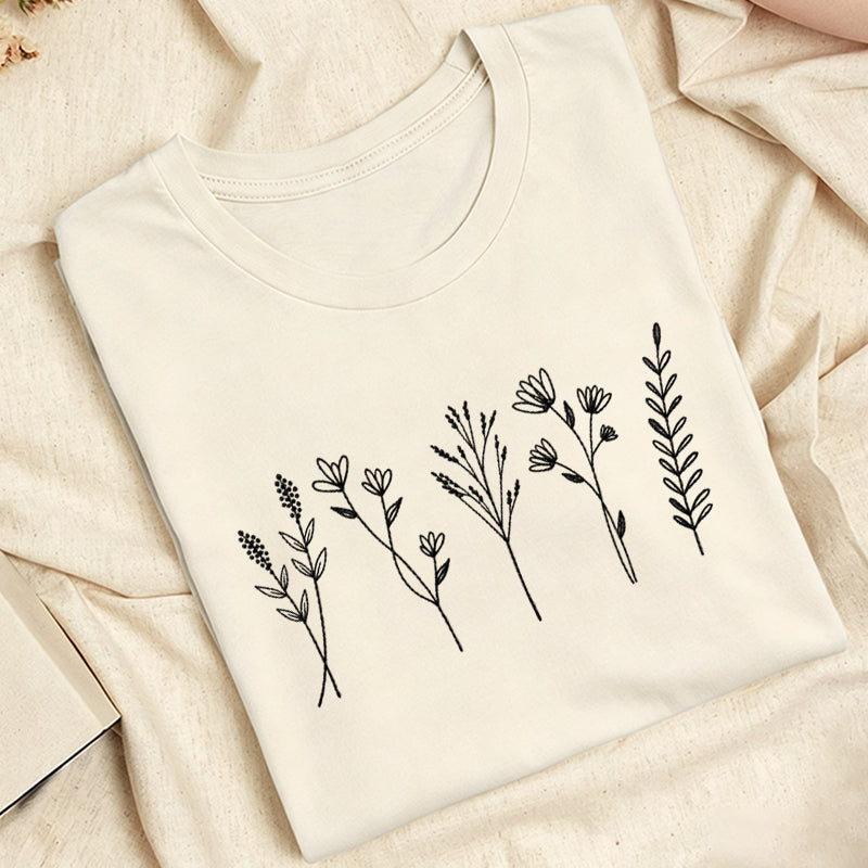 Embroidered Cute Wildflower Classic Adult Unisex Crew Neck T-Shirt