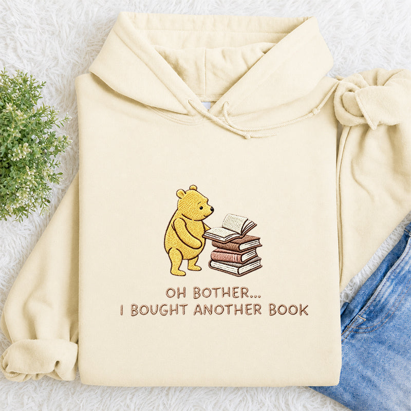 Embroidered Funny Bear Reading Books Classic Adult Unisex Hoodie