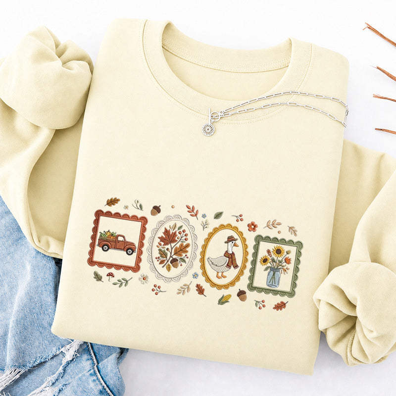 Embroidered Autumn Postcards Classic Crewneck Sweatshirt