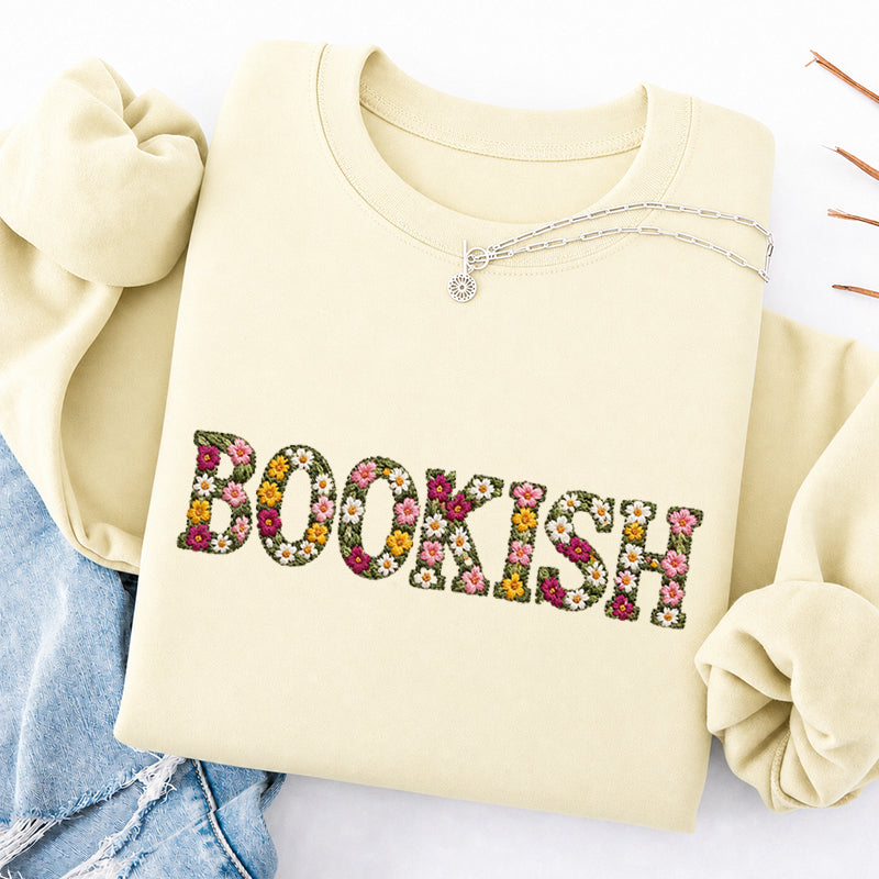 Embroidered Floral Bookish Classic Crewneck Sweatshirt
