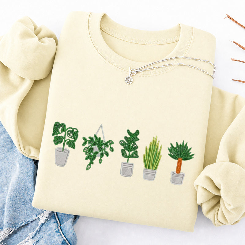 Embroidered Houseplant Classic Crewneck Sweatshirt