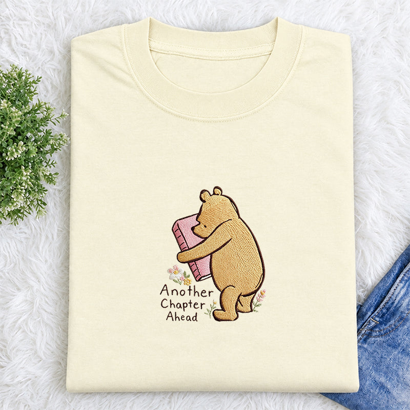 Embroidered Reading Bear Another Chapter Classic Crew Neck T-Shirt
