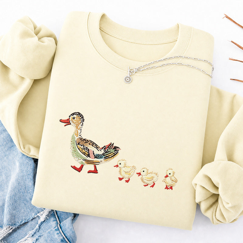 Embroidered Art Mama Duck And Ducklings Classic Crewneck Sweatshirt