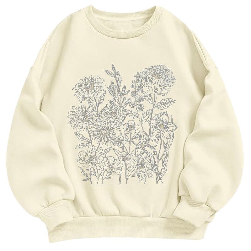 Wildflower Botanical Sketch Classic Adult Unisex Crewneck Sweatshirts