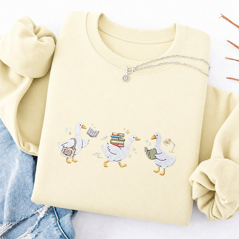 Embroidered Bookish Goose Classic Crewneck Sweatshirt