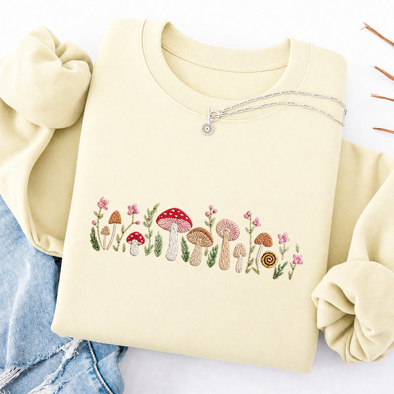 Embroidered Enchanted Mushroom Classic Crewneck Sweatshirt
