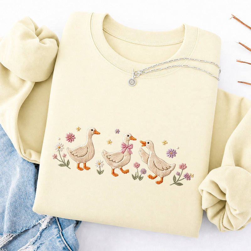 Embroidered Floral Goose Classic Crewneck Sweatshirt