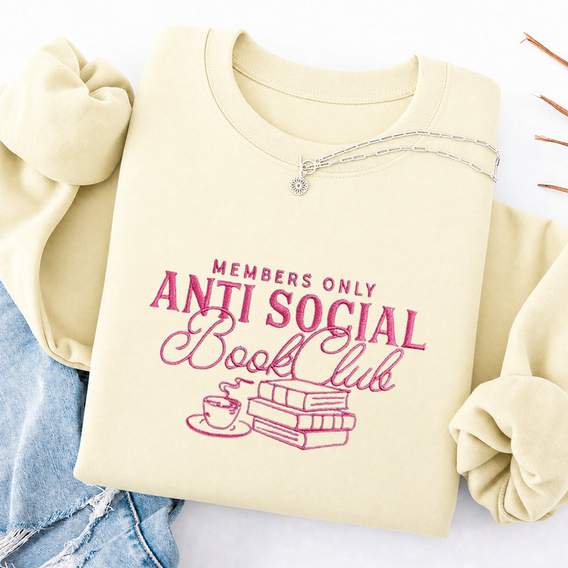 Embroidered Anti Social Book Club Classic Crewneck Sweatshirt