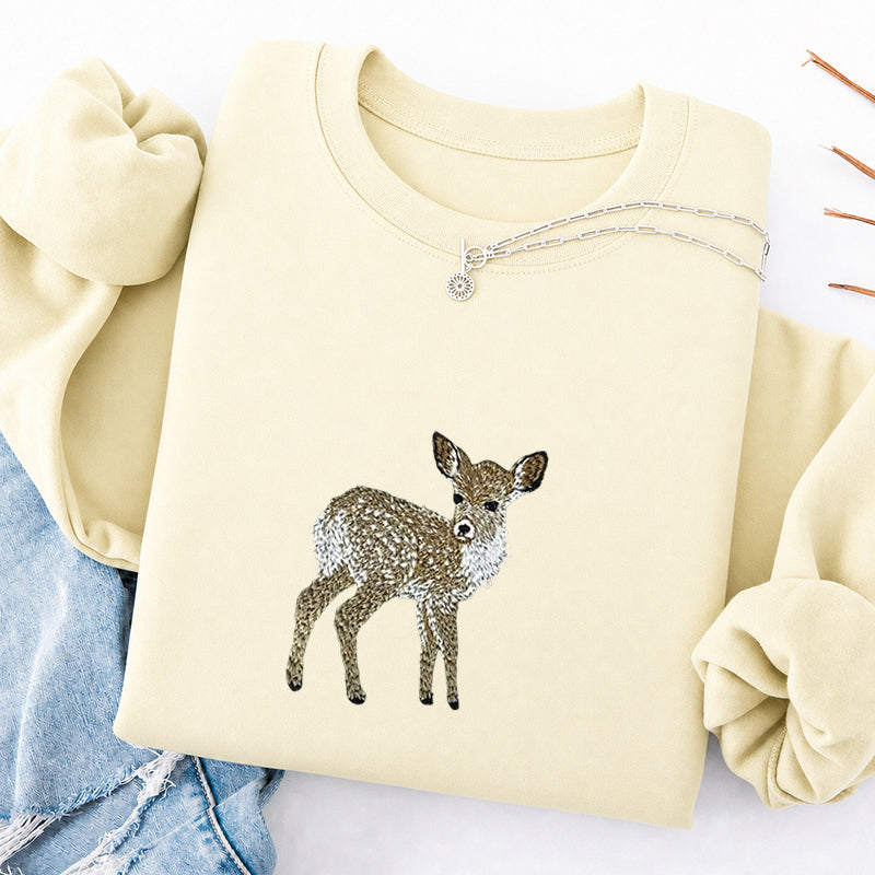 Embroidered Forest Deer Classic Crewneck Sweatshirt