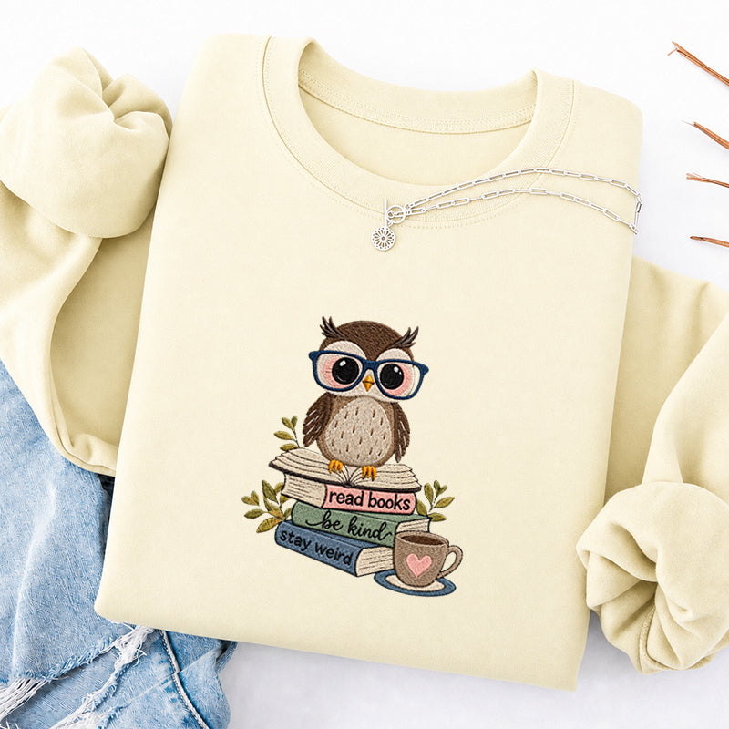 Embroidered Read Books Be Kind Owl Classic Crewneck Sweatshirt