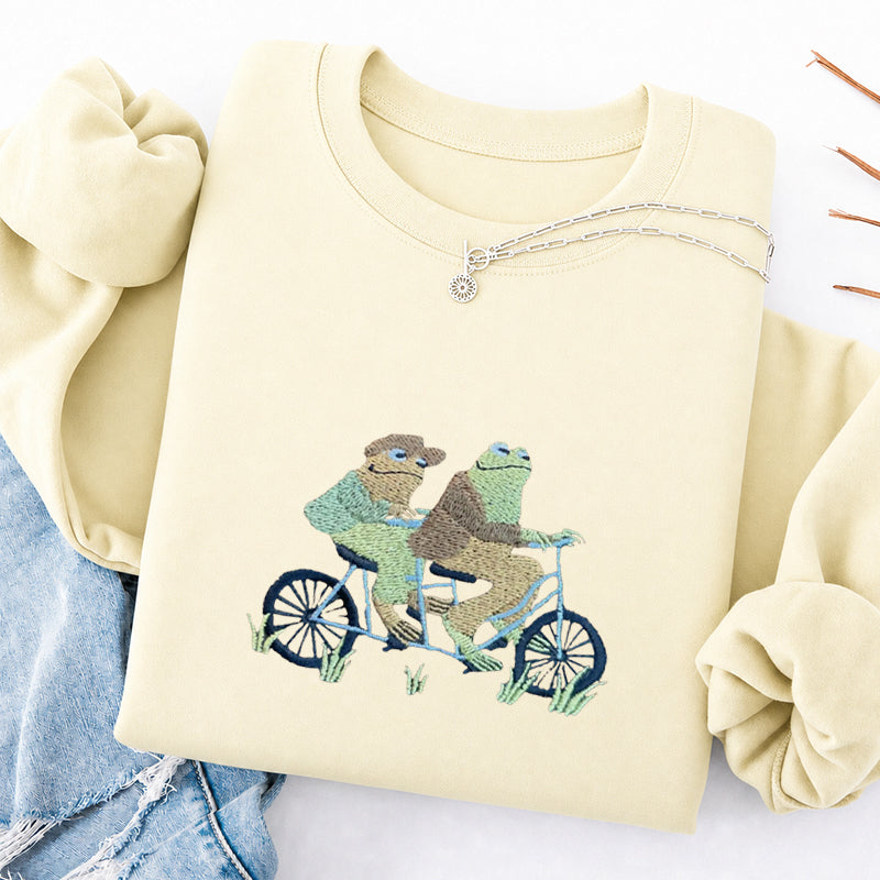 Embroidered Frogs Riding A Bike Classic Crewneck Sweatshirt