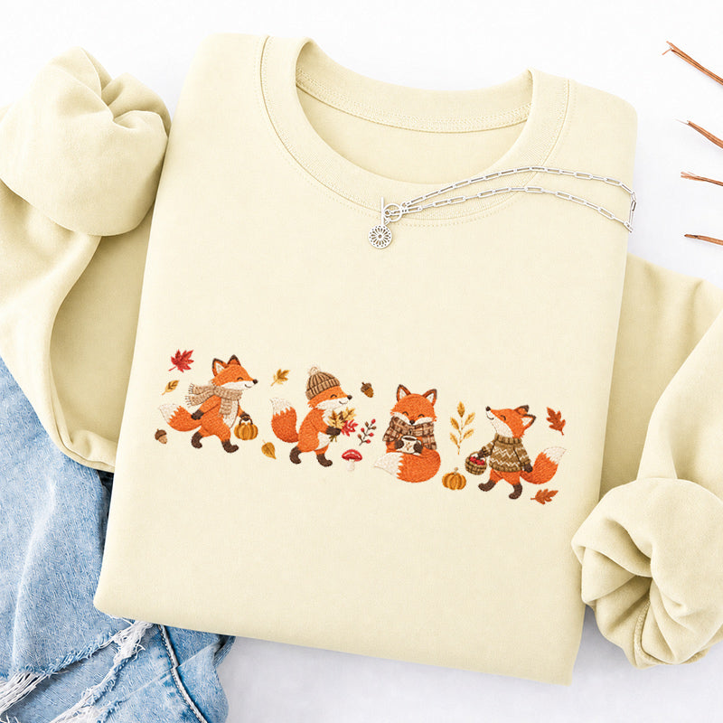 Embroidered Autumn Fox Classic Crewneck Sweatshirt