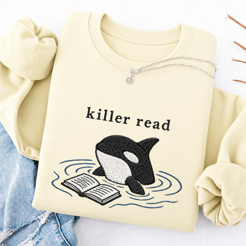 Embroidered Killer Read Orca Classic Crewneck Sweatshirt