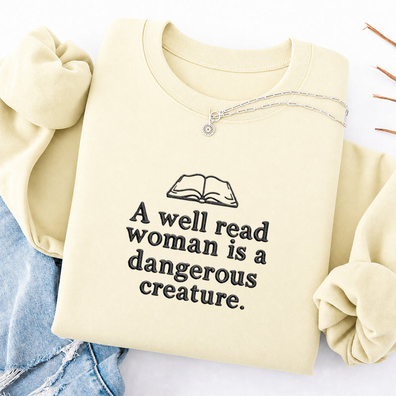 Embroidered A Well Read Woman Classic Crewneck Sweatshirt