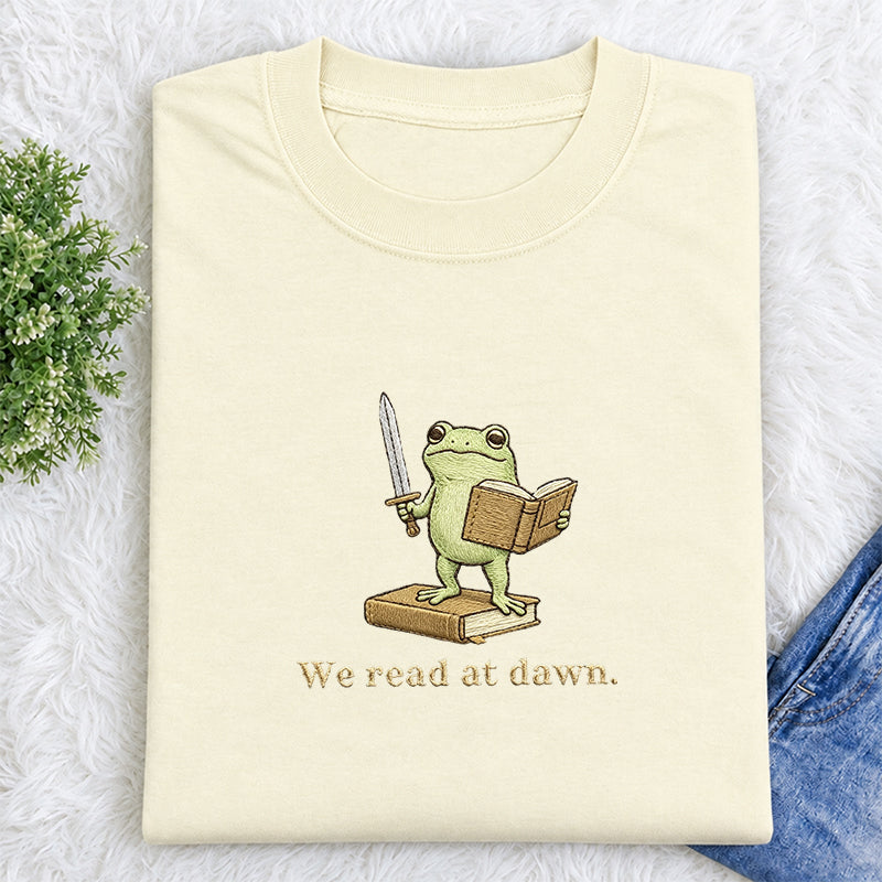 Embroidered We Read At Dawn Frog Classic Crew Neck T-Shirt