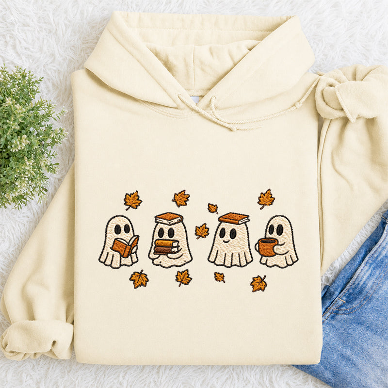 Embroidered Autumn Bookish Ghost Classic Adult Unisex Hoodie