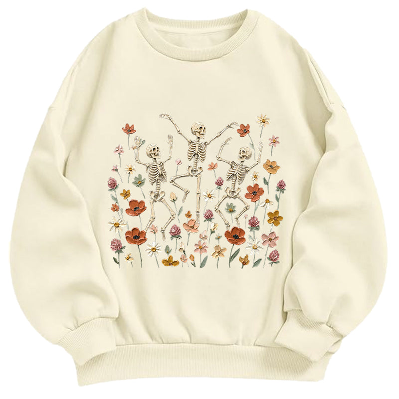 Skeleton and Floral Garden Classic Adult Unisex Crewneck Sweatshirts