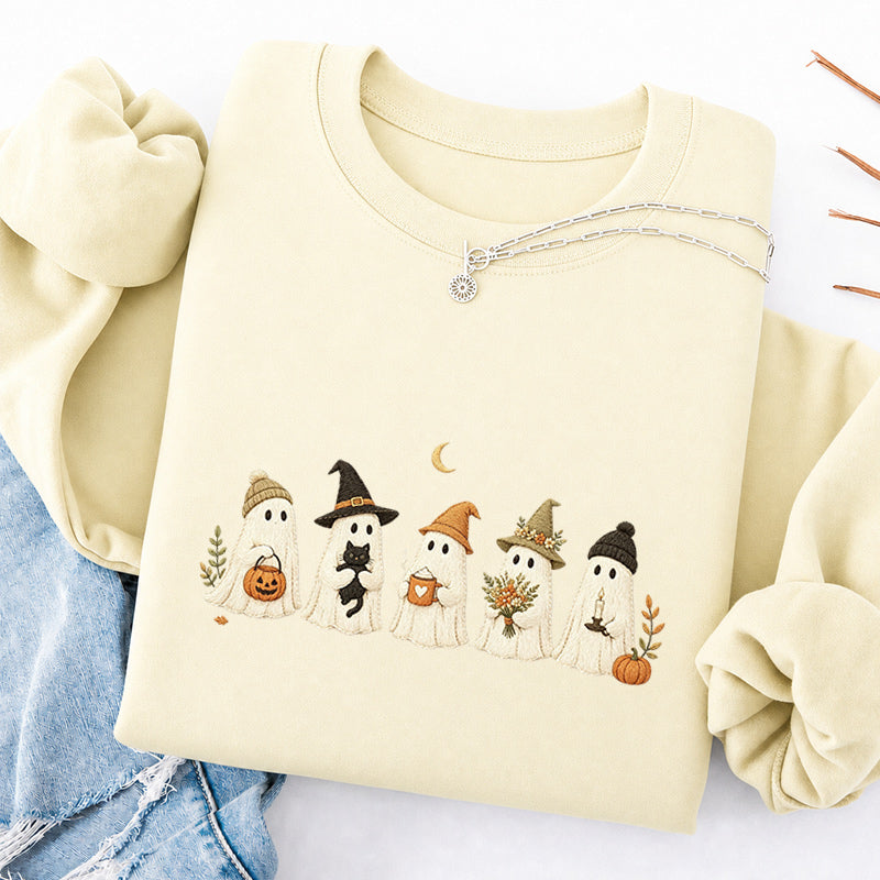 Embroidered Little Ghost Parade Classic Crewneck Sweatshirt